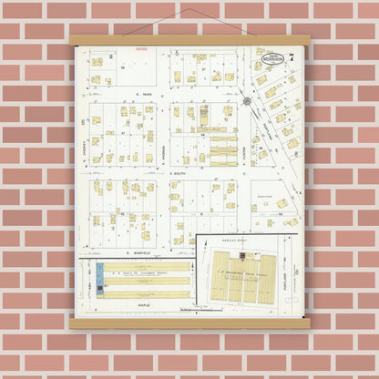 Old map wall art mockup — magnetic wood frame on brick wall — Sanborn Fire Insurance Map from Morrison, Whiteside County, Illinois (1912), Sheet #0007