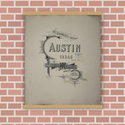 Old map wall art mockup — magnetic wood frame on brick wall — Sanborn Fire Insurance Map from Austin, Travis County, Texas (1961), Sheet #0001