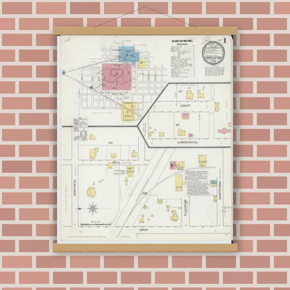 Old map wall art mockup — magnetic wood frame on brick wall — Sanborn Fire Insurance Map from Charleston, Mississippi County, Missouri (1893) - Complete Map Set