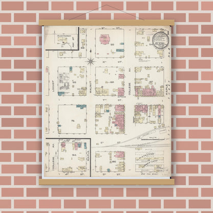 Old map wall art mockup — magnetic wood frame on brick wall — Sanborn Fire Insurance Map from Aledo, Mercer County, Illinois (1885) - Complete Map Set