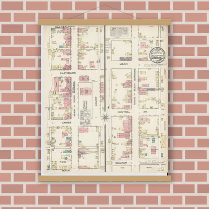Old map wall art mockup — magnetic wood frame on brick wall — Sanborn Fire Insurance Map from Brookville, Franklin County, Indiana (1883) - Complete Map Set