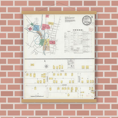 Old map wall art mockup — magnetic wood frame on brick wall — Sanborn Fire Insurance Map from Winchester, Middlesex County, Massachusetts (1899) - Complete Map Set