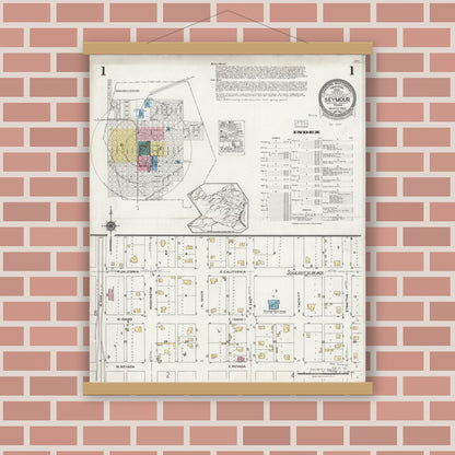 Old map wall art mockup — magnetic wood frame on brick wall — Sanborn Fire Insurance Map from Seymour, Baylor County, Texas (1925) - Complete Map Set