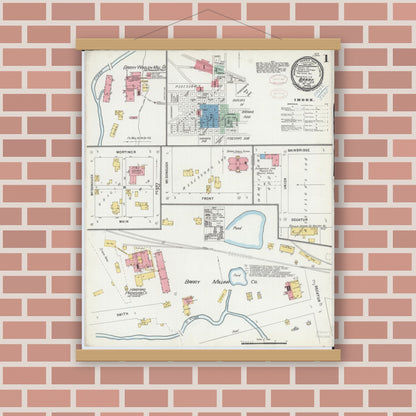 Old map wall art mockup — magnetic wood frame on brick wall — Sanborn Fire Insurance Map from Barry, Pike County, Illinois (1898) - Complete Map Set
