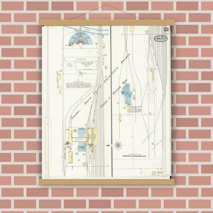 Old map wall art mockup — magnetic wood frame on brick wall — Sanborn Fire Insurance Map from Fort Madison, Lee County, Iowa (1894), Sheet #0021