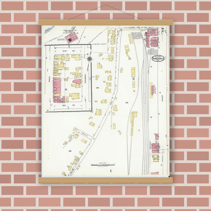 Old map wall art mockup — magnetic wood frame on brick wall — Sanborn Fire Insurance Map from Honesdale, Wayne County, Pennsylvania (1920), Sheet #0007