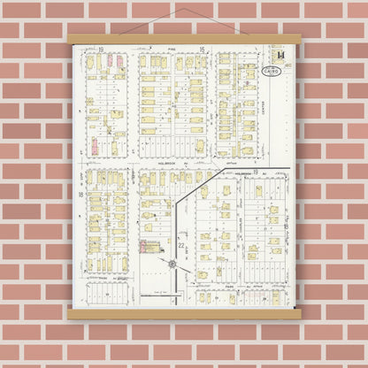 Old map wall art mockup — magnetic wood frame on brick wall — Sanborn Fire Insurance Map from Cairo, Alexander County, Illinois (1914), Sheet #0014
