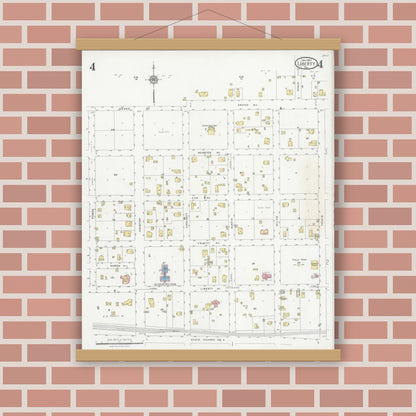 Old map wall art mockup — magnetic wood frame on brick wall — Sanborn Fire Insurance Map from Liberty, Liberty County, Texas (1927), Sheet #0004