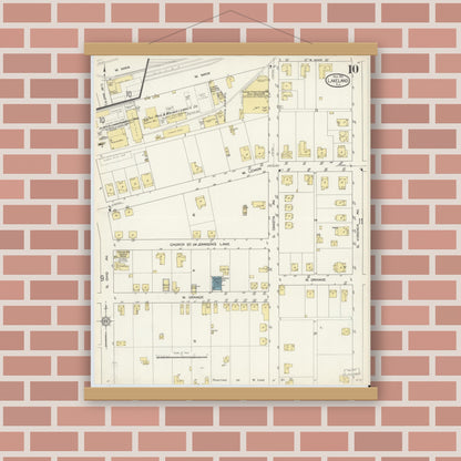 Old map wall art mockup — magnetic wood frame on brick wall — Sanborn Fire Insurance Map from Lakeland, Polk County, Florida (1913), Sheet #0010