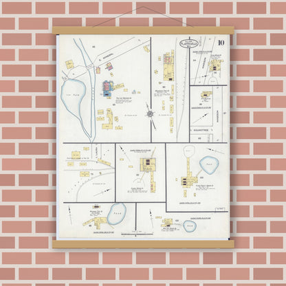 Old map wall art mockup — magnetic wood frame on brick wall — Sanborn Fire Insurance Map from Platteville, Grant County, Wisconsin (1915), Sheet #0010