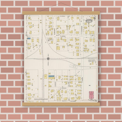 Old map wall art mockup — magnetic wood frame on brick wall — Sanborn Fire Insurance Map from Marion, Williamson County, Illinois (1922), Sheet #0006
