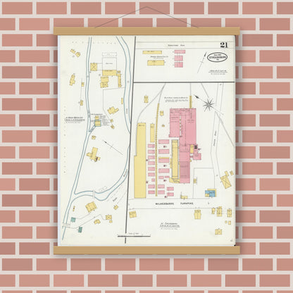 Old map wall art mockup — magnetic wood frame on brick wall — Sanborn Fire Insurance Map from Stroudsburg, Monroe County, Pennsylvania (1905), Sheet #0021