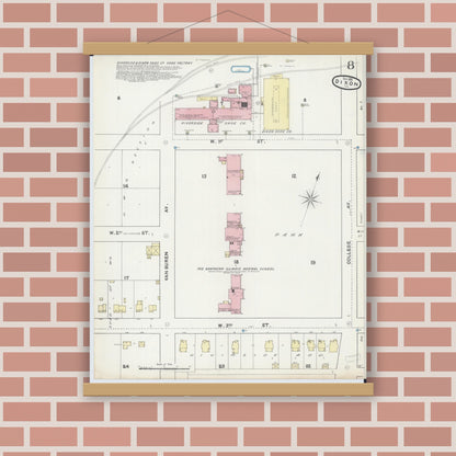 Old map wall art mockup — magnetic wood frame on brick wall — Sanborn Fire Insurance Map from Dixon, Lee County, Illinois (1891), Sheet #0008