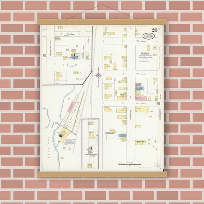 Old map wall art mockup — magnetic wood frame on brick wall — Sanborn Fire Insurance Map from Live Oak, Suwanee County, Florida (1912), Sheet #0020