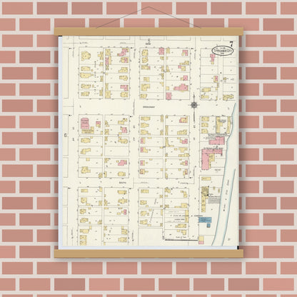 Old map wall art mockup — magnetic wood frame on brick wall — Sanborn Fire Insurance Map from Tipp City, Miami County, Ohio (1911), Sheet #0007
