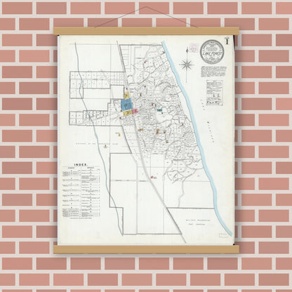 Old map wall art mockup — magnetic wood frame on brick wall — Sanborn Fire Insurance Map from Lake Forest, Lake County, Illinois (1904) - Complete Map Set