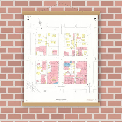 Old map wall art mockup — magnetic wood frame on brick wall — Sanborn Fire Insurance Map from Carroll, Carroll County, Iowa (1935), Sheet #0002