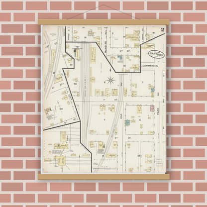Old map wall art mockup — magnetic wood frame on brick wall — Sanborn Fire Insurance Map from Sanford, Seminole County, Florida (1887), Sheet #0002