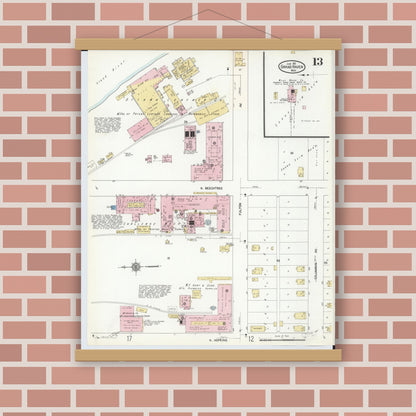 Old map wall art mockup — magnetic wood frame on brick wall — Sanborn Fire Insurance Map from Grand Haven, Ottawa County, Michigan (1912), Sheet #0013