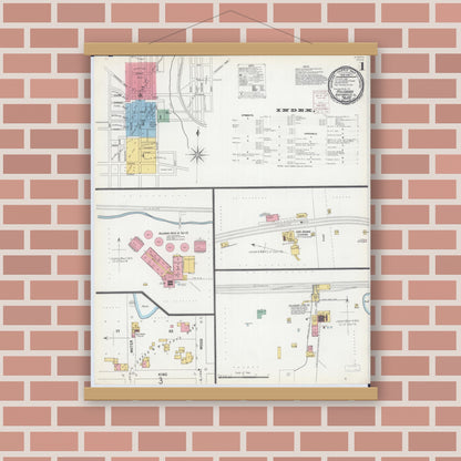 Old map wall art mockup — magnetic wood frame on brick wall — Sanborn Fire Insurance Map from Hillsboro, Montgomery County, Illinois (1899) - Complete Map Set