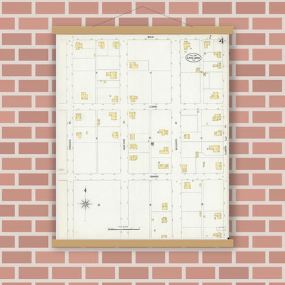 Old map wall art mockup — magnetic wood frame on brick wall — Sanborn Fire Insurance Map from Lakeland, Polk County, Florida (1903), Sheet #0003