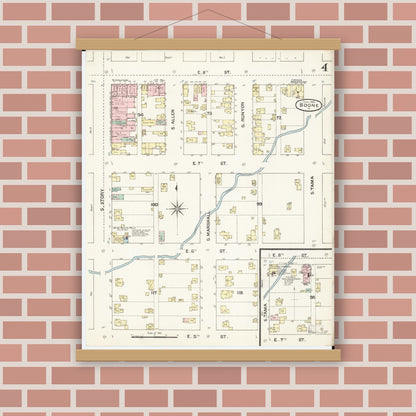 Old map wall art mockup — magnetic wood frame on brick wall — Sanborn Fire Insurance Map from Boone, Boone County, Iowa (1888), Sheet #0004