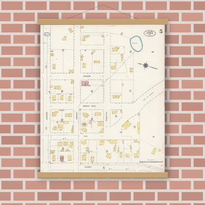 Old map wall art mockup — magnetic wood frame on brick wall — Sanborn Fire Insurance Map from Ione, Amador County, California (1912), Sheet #0005