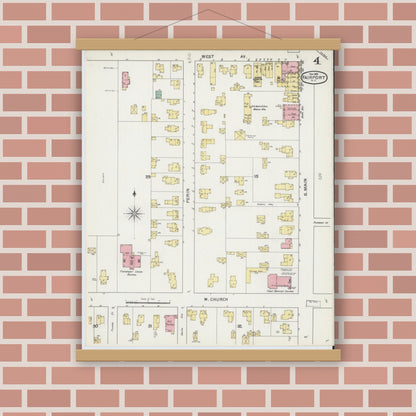 Old map wall art mockup — magnetic wood frame on brick wall — Sanborn Fire Insurance Map from Fairport, Monroe County, New York (1892), Sheet #0004
