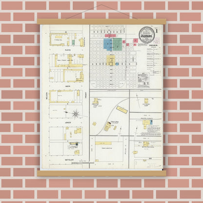 Old map wall art mockup — magnetic wood frame on brick wall — Sanborn Fire Insurance Map from Quanah, Hardeman County, Texas (1904), Sheet #0001