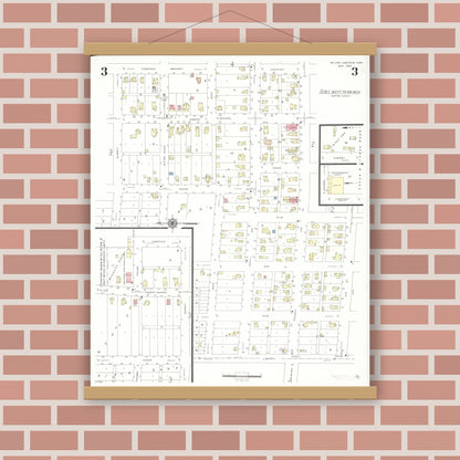 Old map wall art mockup — magnetic wood frame on brick wall — Sanborn Fire Insurance Map from Wilton Junction, Muscatine County, Iowa (1939), Sheet #0003