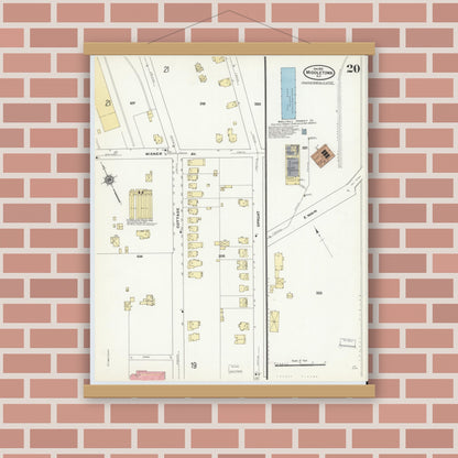 Old map wall art mockup — magnetic wood frame on brick wall — Sanborn Fire Insurance Map from Middletown, Orange County, New York (1910), Sheet #0020