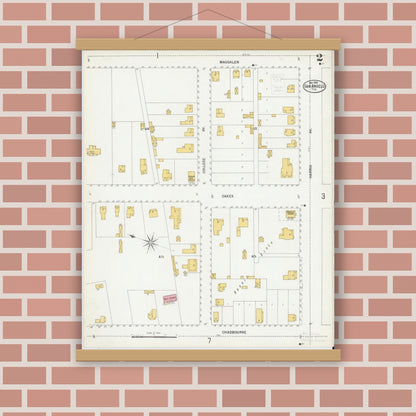 Old map wall art mockup — magnetic wood frame on brick wall — Sanborn Fire Insurance Map from San Angelo, Tom Green County, Texas (1900), Sheet #0002