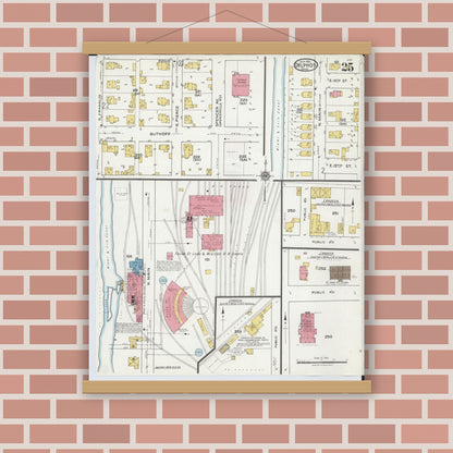 Old map wall art mockup — magnetic wood frame on brick wall — Sanborn Fire Insurance Map from Delphos, Van Wert And Allen Counties, Ohio (1921), Sheet #0025