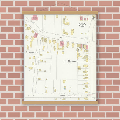Old map wall art mockup — magnetic wood frame on brick wall — Sanborn Fire Insurance Map from Ovid, Seneca County, New York (1911), Sheet #0003