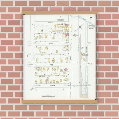 Old map wall art mockup — magnetic wood frame on brick wall — Sanborn Fire Insurance Map from Elmore, Ottawa County, Ohio (1920), Sheet #0002