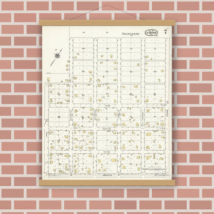 Old map wall art mockup — magnetic wood frame on brick wall — Sanborn Fire Insurance Map from La Grange, Fayette County, Texas (1921), Sheet #0007