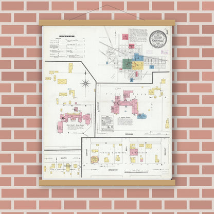 Old map wall art mockup — magnetic wood frame on brick wall — Sanborn Fire Insurance Map from Knoxville, Knox County, Illinois (1909) - Complete Map Set