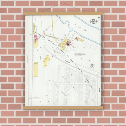 Old map wall art mockup — magnetic wood frame on brick wall — Sanborn Fire Insurance Map from Crookston, Polk County, Minnesota (1900), Sheet #0007