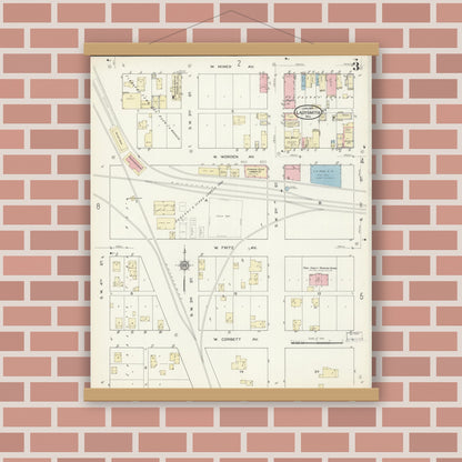 Old map wall art mockup — magnetic wood frame on brick wall — Sanborn Fire Insurance Map from Ladysmith, Rusk County, Wisconsin (1914), Sheet #0003