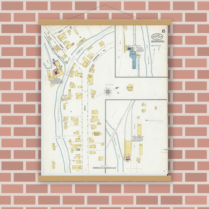 Old map wall art mockup — magnetic wood frame on brick wall — Sanborn Fire Insurance Map from Butler, Morris County, New Jersey (1905), Sheet #0006