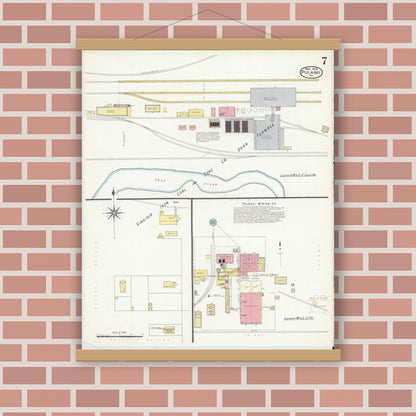 Old map wall art mockup — magnetic wood frame on brick wall — Sanborn Fire Insurance Map from Pulaski, Pulaski County, Virginia (1908), Sheet #0007