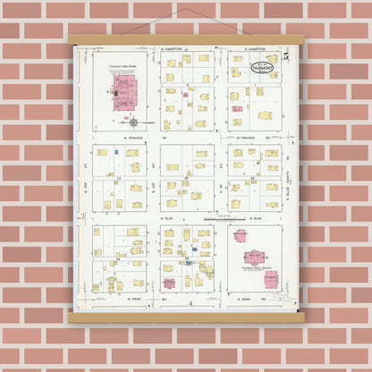 Old map wall art mockup — magnetic wood frame on brick wall — Sanborn Fire Insurance Map from Fairmont, Martin County, Minnesota (1917), Sheet #0005