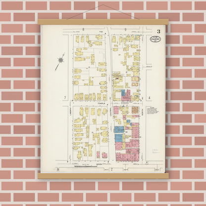 Old map wall art mockup — magnetic wood frame on brick wall — Sanborn Fire Insurance Map from Owego, Tioga County, New York (1915), Sheet #0003