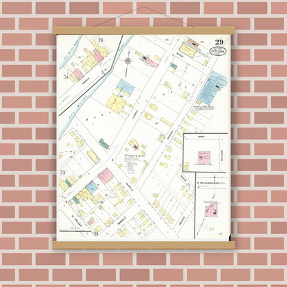 Old map wall art mockup — magnetic wood frame on brick wall — Sanborn Fire Insurance Map from Ottumwa, Wapello County, Iowa (1909), Sheet #0029