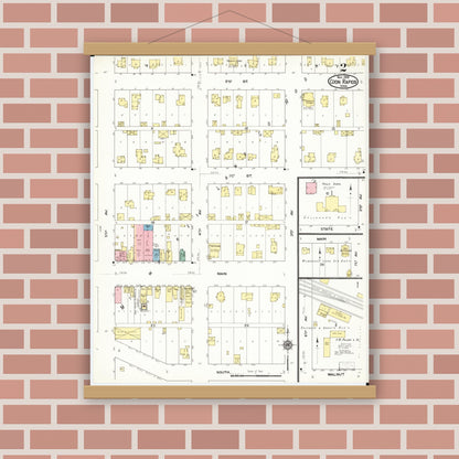 Old map wall art mockup — magnetic wood frame on brick wall — Sanborn Fire Insurance Map from Coon Rapids, Carroll County, Iowa (1909), Sheet #0002