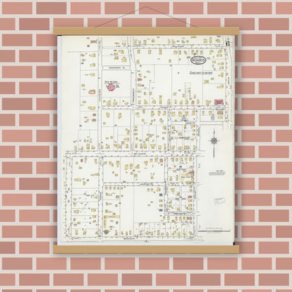 Old map wall art mockup — magnetic wood frame on brick wall — Sanborn Fire Insurance Map from Romeo, Macomb County, Michigan (1921), Sheet #0006