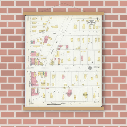 Old map wall art mockup — magnetic wood frame on brick wall — Sanborn Fire Insurance Map from Highland Park, Lake County, Illinois (1907), Sheet #0004