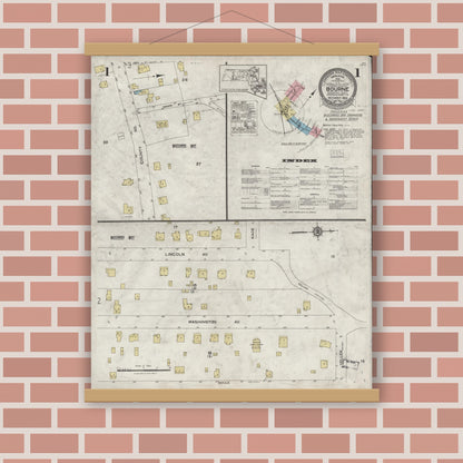 Old map wall art mockup — magnetic wood frame on brick wall — Sanborn Fire Insurance Map from Bourne, Barnstable County, Massachusetts (1924), Sheet #0001