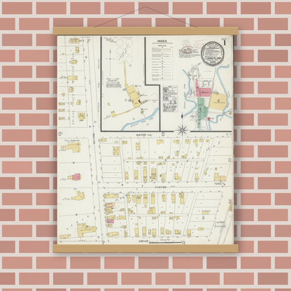 Old map wall art mockup — magnetic wood frame on brick wall — Sanborn Fire Insurance Map from Cumberland, Barron County, Wisconsin (1899) - Complete Map Set