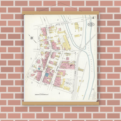 Old map wall art mockup — magnetic wood frame on brick wall — Sanborn Fire Insurance Map from Galena, Jo Daviess County, Illinois (1912), Sheet #0004